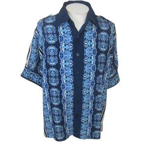 Royal Prestige Men shirt short sleeve pit to pit 24 L clubwear Hawaiian blue vtg